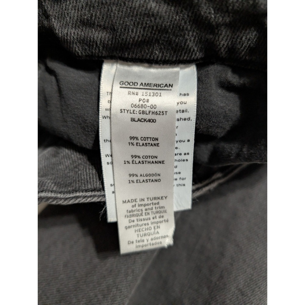 Good American Black Split Raw Hem Jeans Women's Size 15 Stretch Button Fly - Picture 5 of 10